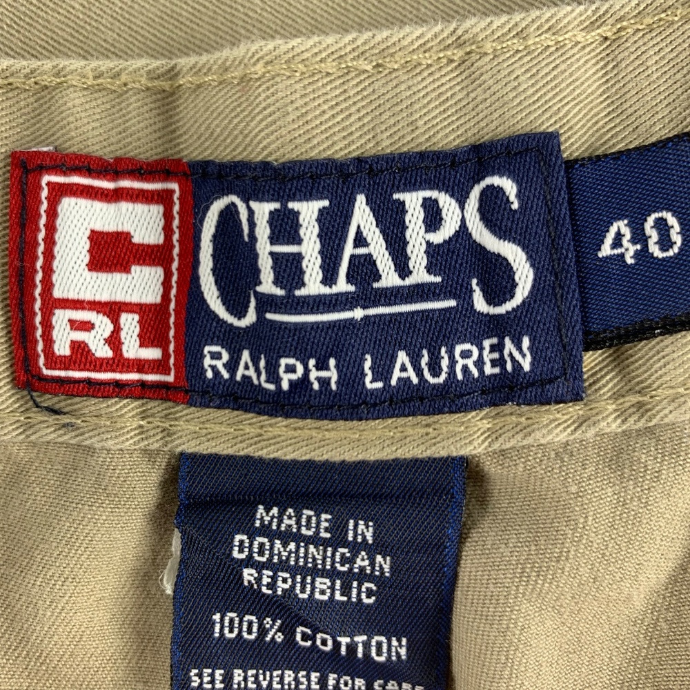 CHAPS Sz 40 Shorts Beige Tan Flat Front Cotton - Picture 4 of 4